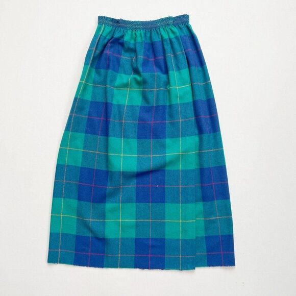 Vintage Plaid A-line Wrap Skirt Size XS Blue Green Wool Plaid Mid Century Modern - Picture 1 of 8